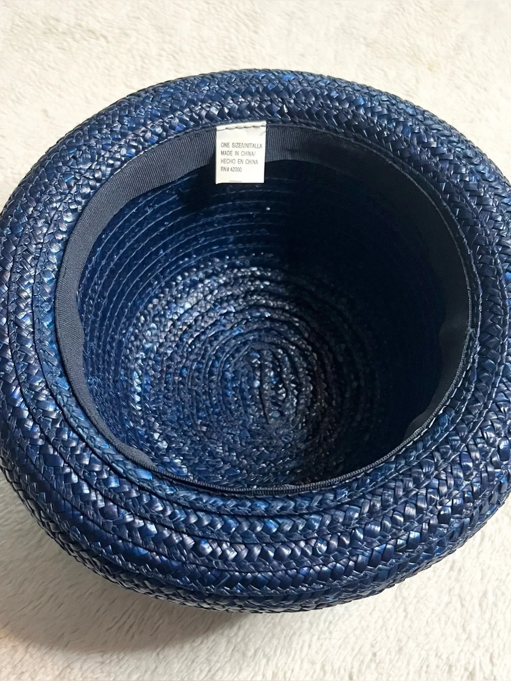 Vintage Navy Blue Braided Straw Rolled Brim Bowler Hat